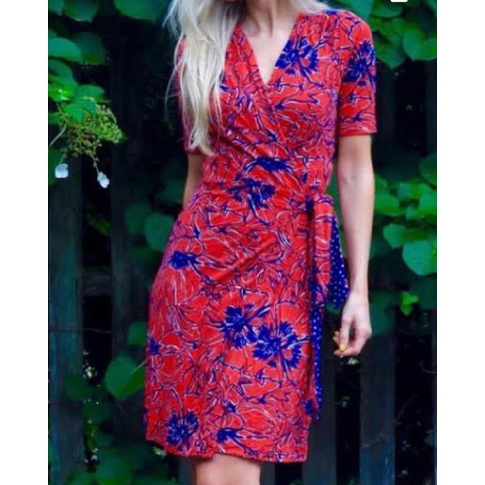 Lilly Pulitzer Red and Blue Floral Wrap Dress
